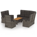 Conjunto Lounge de Jardim C/ Almofadões Vime Pe Preto 4 pcs