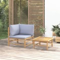 Conjunto Lounge de Jardim Bambu C/ Almofadões Cinzento-claro 2 pcs