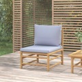 Sofá de Centro para Jardim Bambu com Almofadões Cinzento-claro