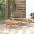 Conjunto Lounge Jardim Bambu Almofadões Cinzento-acastanhado 3 pcs