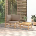 Conjunto Lounge Jardim Bambu Almofadões Cinzento-acastanhado 2 pcs