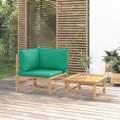 Conjunto Lounge de Jardim Bambu C/ Almofadões Verdes 2 pcs