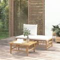 Conjunto Lounge de Jardim Bambu C/ Almofadões Branco Nata 3 pcs