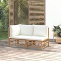 Conjunto Lounge de Jardim Bambu C/ Almofadões Branco Nata 2 pcs