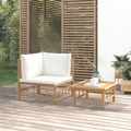 Conjunto Lounge de Jardim Bambu C/ Almofadões Branco Nata 2 pcs