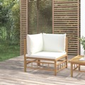 Sofá de Canto de Jardim Bambu com Almofadões Branco Nata