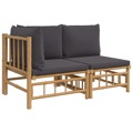 Conjunto Lounge de Jardim Bambu C/ Almofadões Cinzento-escuro 2pcs