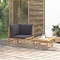 Conjunto Lounge de Jardim Bambu C/ Almofadões Cinzento-escuro 2pcs