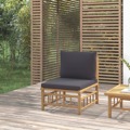 Sofá de Centro de Jardim Bambu com Almofadões Cinzento-escuro