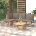 Conjunto Lounge Jardim Bambu Almofadões Cinzento-acastanhado 5 pcs