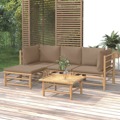 Conjunto Lounge Jardim Bambu Almofadões Cinzento-acastanhado 5 pcs