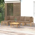 Conjunto Lounge Jardim Bambu Almofadões Cinzento-acastanhado 6 pcs