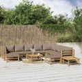 Conjunto Lounge Jardim Bambu Almofadões Cinzento-acastanhado 12pcs