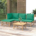 Conjunto Lounge de Jardim Bambu C/ Almofadões Verdes 5 pcs