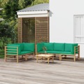 Conjunto Lounge de Jardim Bambu C/ Almofadões Verdes 6 pcs