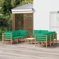 Conjunto Lounge de Jardim Bambu C/ Almofadões Verdes 9 pcs