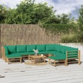 Conjunto Lounge de Jardim Bambu C/ Almofadões Verdes 11 pcs