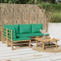 Conjunto Lounge de Jardim Bambu C/ Almofadões Verdes 5 pcs