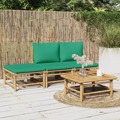 Conjunto Lounge de Jardim Bambu C/ Almofadões Verdes 4 pcs