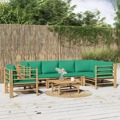 Conjunto Lounge de Jardim Bambu C/ Almofadões Verdes 7 pcs