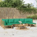 Conjunto Lounge de Jardim Bambu C/ Almofadões Verdes 8 pcs