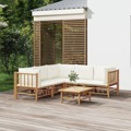 Conjunto Lounge de Jardim Bambu C/ Almofadões Branco Nata 6 pcs