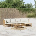 Conjunto Lounge de Jardim Bambu C/ Almofadões Branco Nata 6 pcs