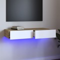 Móvel de Tv com Luzes LED 90x35x15,5 cm Branco/carvalho Sonoma