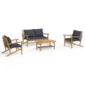 Conjunto Lounge de Jardim Bambu C/ Almofadões Cinzento-escuro 4pcs