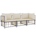 Conjunto Lounge de Jardim C/ Almofadões Vime Pe Antracite 3 pcs