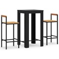 Conjunto de Bar P/ Jardim Vime Pe/acácia Maciça Preto 3 pcs