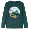 T-shirt Manga Comprida P/ Criança C/ Montanha/árvore Verde-escuro 104