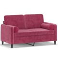 Sofá 2 Lug. + Almofadas Decorativas 120cm Veludo Vermelho Tinto