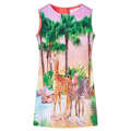 Vestido P/ Criança Estampa de Paisagem Tropical e Animais Coral 92