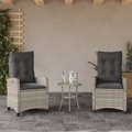 Cadeiras Jardim Reclináveis 2pcs C/ Almofadões Vime Cinza Claro