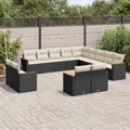 Conjunto de Sofás de Jardim com Almofadões Vime Pe Preto 13 pcs