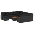 Conjunto de Sofás de Jardim com Almofadões Vime Pe Preto 13 pcs