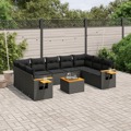 Conjunto Sofás de Jardim C/ Almofadões Vime Pe Preto 10 pcs