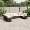 Conjunto Sofás de Jardim C/ Almofadões Vime Pe Preto 10 pcs