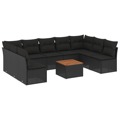 Conjunto Sofás de Jardim C/ Almofadões Vime Pe Preto 10 pcs