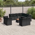 Conjunto de Sofás de Jardim C/ Almofadões Vime Pe Preto 12 pcs