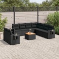 Conjunto Sofás de Jardim C/ Almofadões Vime Pe Preto 10 pcs