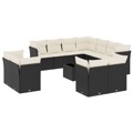 Conjunto de Sofás de Jardim C/ Almofadões Vime Pe Preto 12 pcs