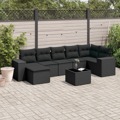 Conjunto Sofás de Jardim com Almofadões Vime Pe Preto 8 pcs