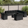 Conjunto de Sofás P/ Jardim C/ Almofadões Vime Pe Preto 14 pcs