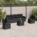 Conjunto de Sofás P/ Jardim C/ Almofadões Vime Pe Preto 7 pcs