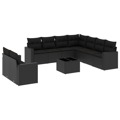 Conjunto Sofás de Jardim C/ Almofadões Vime Pe Preto 10 pcs