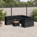 Conjunto de Sofás P/ Jardim C/ Almofadões Vime Pe Preto 9 pcs