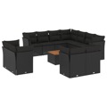 Conjunto de Sofás de Jardim C/ Almofadões Vime Pe Preto 12 pcs