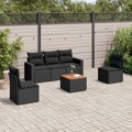 Conjunto Sofás de Jardim C/ Almofadões Vime Pe Preto 6 pcs